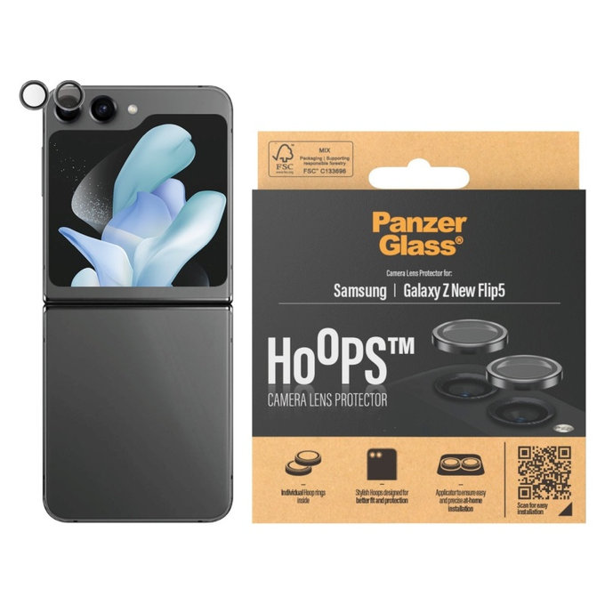 Hoops Kameralencse-védő Samsung Z Flip6 készülékhez, Fekete, PanzerGlass