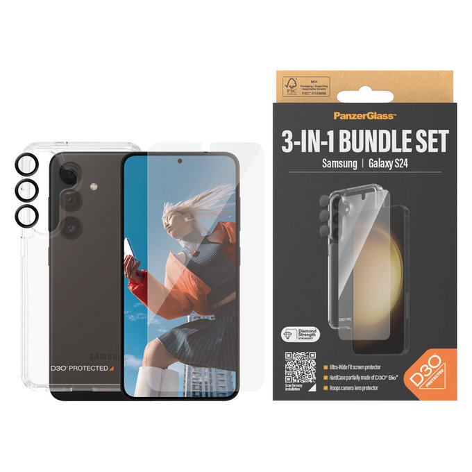 Bundle Hoops + Edzett üveg UWF + Hard Case D3O Samsung Galaxy S24 készülékhez, PanzerGlass
