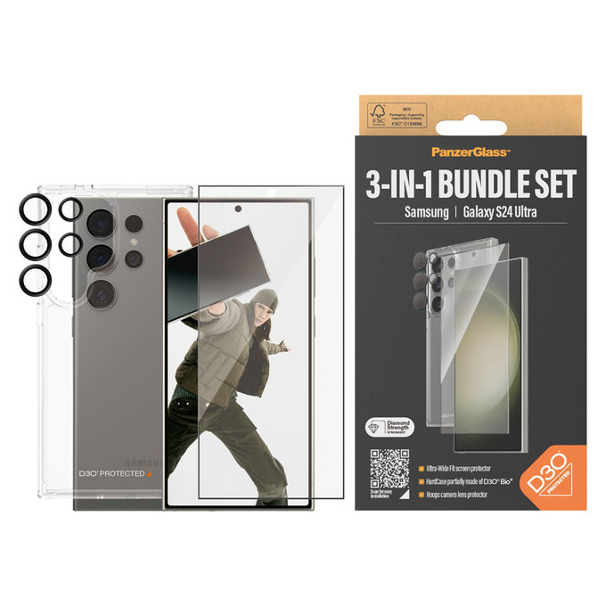 Bundle Hoops + Edzett üveg UWF + Hard Case D3O Samsung Galaxy S24 Ultra készülékhez, PanzerGlass
