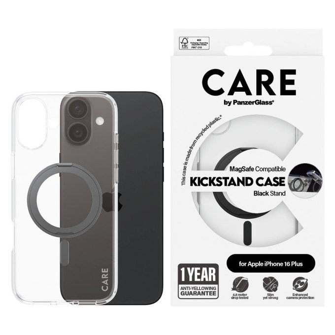 Kickstand tok MagSafe támogatással iPhone 16 Plus készülékhez, Fekete, CARE