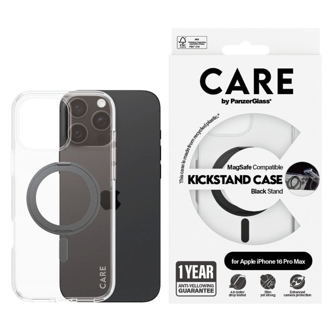 Kickstand tok MagSafe támogatással iPhone 16 Pro Max készülékhez, Fekete, CARE
