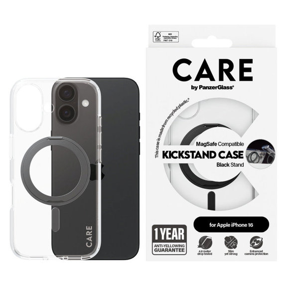 Kickstand tok MagSafe támogatással iPhone 16 készülékhez, Fekete, CARE