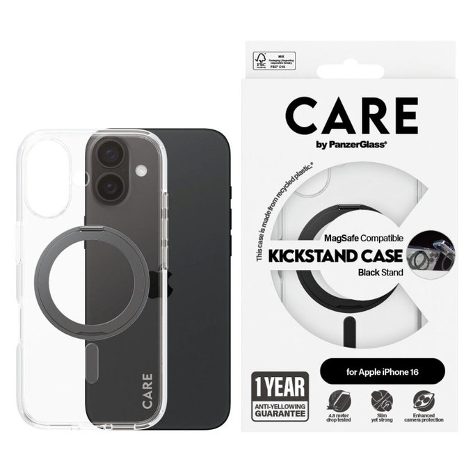 Kickstand tok MagSafe támogatással iPhone 16 készülékhez, Fekete, CARE