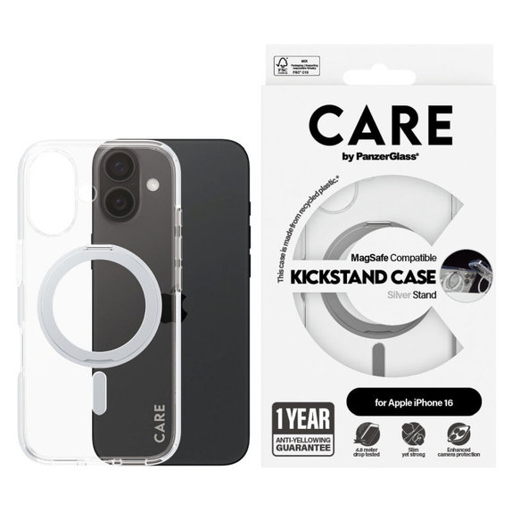 Kickstand tok MagSafe támogatással iPhone 16 készülékhez, Ezüst, CARE