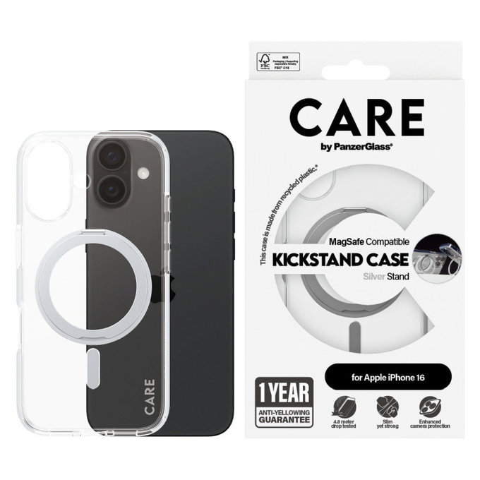 Kickstand tok MagSafe támogatással iPhone 16 készülékhez, Ezüst, CARE