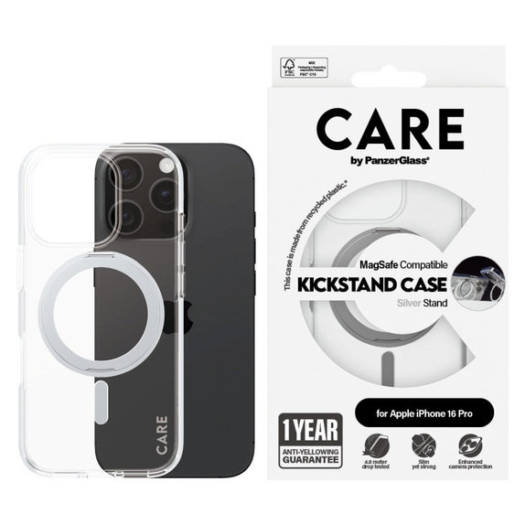 Kickstand tok MagSafe támogatással iPhone 16 Pro készülékhez, Ezüst, CARE