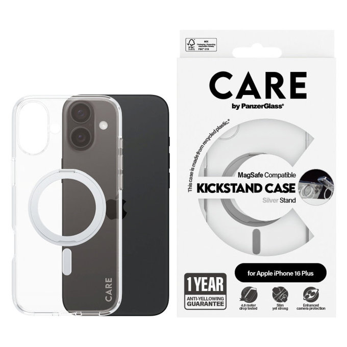 Kickstand tok MagSafe támogatással iPhone 16 Plus készülékhez, Ezüst, CARE