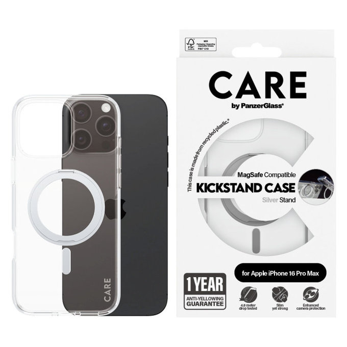 Kickstand tok MagSafe támogatással iPhone 16 Pro Max készülékhez, Ezüst, CARE