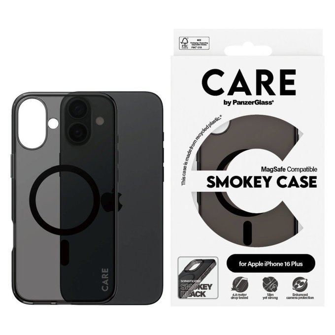 Smokey tok MagSafe támogatással iPhone 16 Plus készülékhez, Fekete, CARE