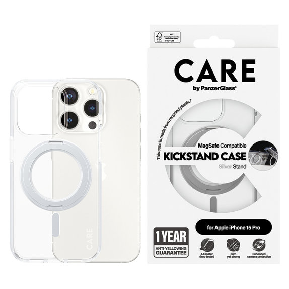 Tok Kickstand MagSAFE by PanzerGlass-fel iPhone 15 Pro készülékhez, Ezüst, PanzerGlass