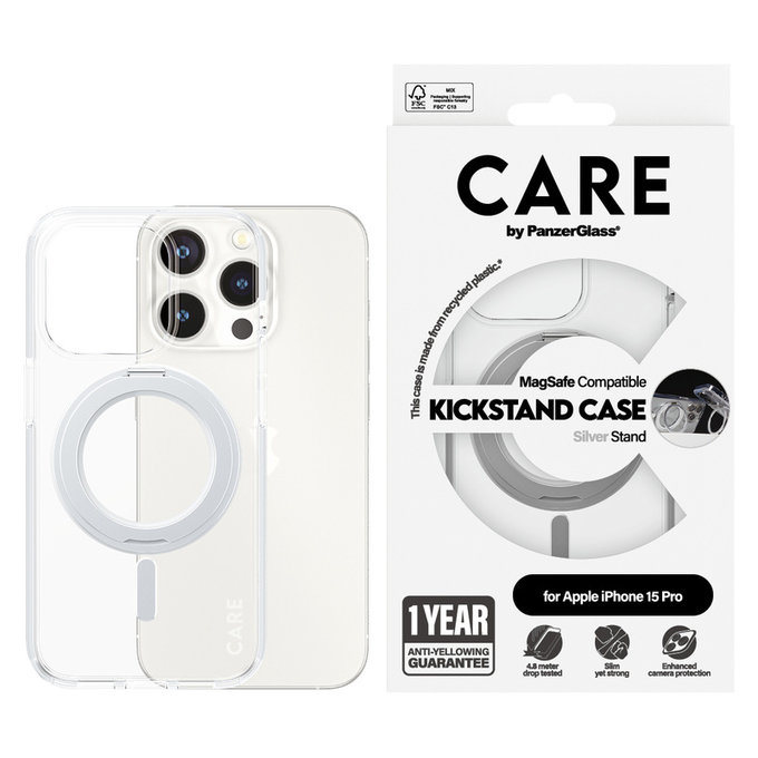 Tok Kickstand MagSAFE by PanzerGlass-fel iPhone 15 Pro készülékhez, Ezüst, PanzerGlass