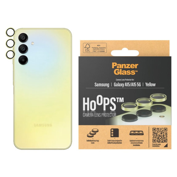 Hoops Kameralencse-védő Samsung A15/A15 5G készülékhez, Sárga, PanzerGlass