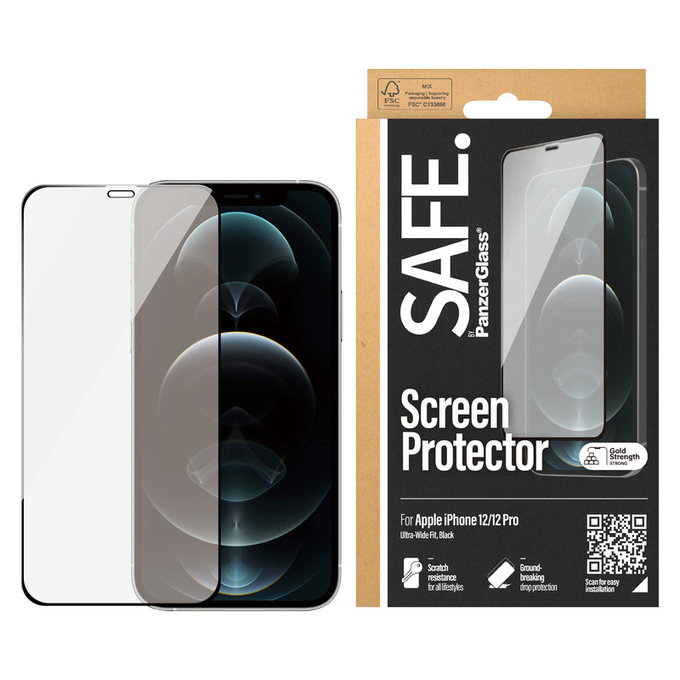 Edzett üveg Case Friendly iPhone 12 Pro/12 készülékhez, Fekete, SAFE by PanzerGlass