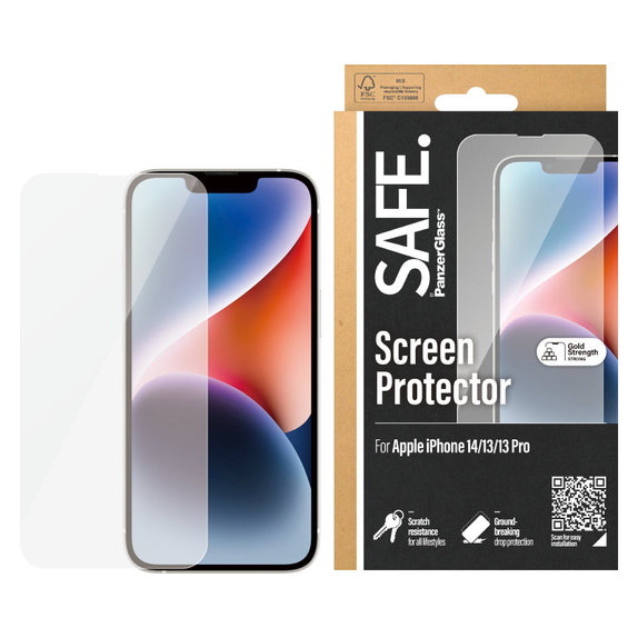 Edzett üveg Case Friendly iPhone 16e/14/13 Pro/13 készülékhez, Fekete, SAFE