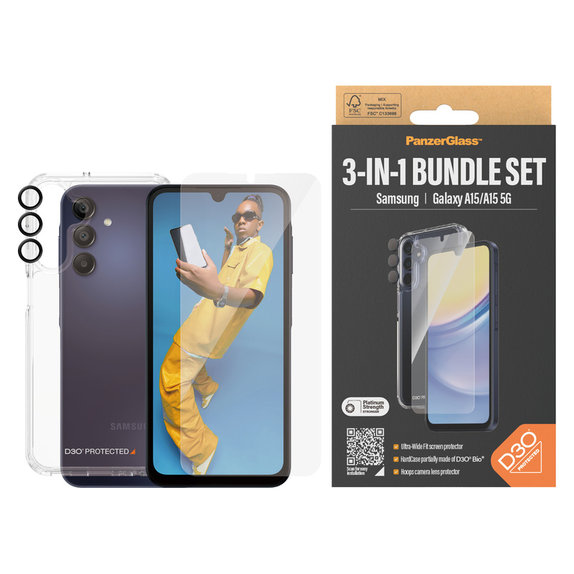 Bundle Hoops + Edzett üveg UWF + Hard Case D3O Samsung Galaxy A15/A15 5G készülékhez, PanzerGlass