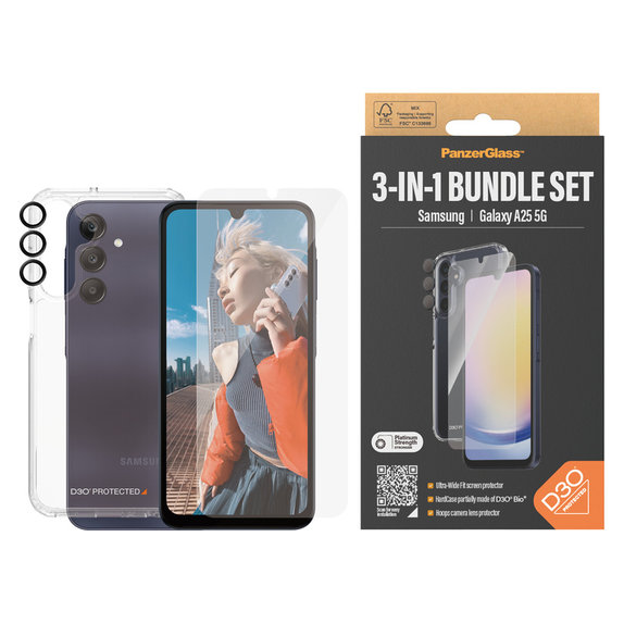 Bundle Hoops + Edzett üveg UWF + Hard Case D3O Samsung Galaxy A25 5G készülékhez, Átlátszó, PanzerGlass