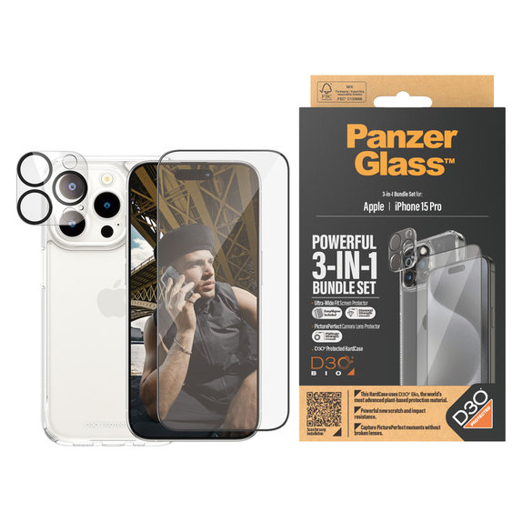 Bundle PicturePerfect + Edzett üveg UWF + Hard Case D3O iPhone 15 Pro készülékhez, PanzerGlass