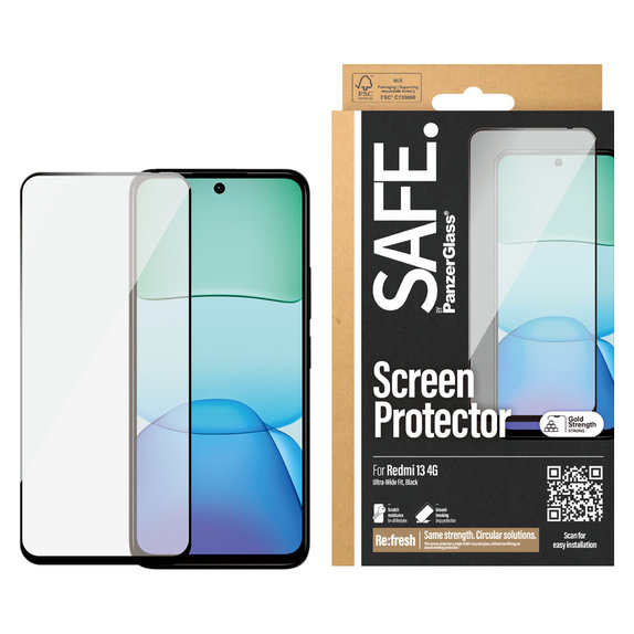 Edzett üveg UWF Xiaomi Redmi 13 4G készülékhez, Čierne, SAFE by PanzerGlass