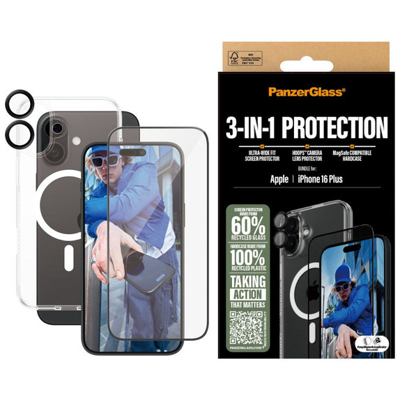 Bundle Hoops + UWF edzett üveg + Hard Case iPhone 16 Plus készülékhez, PanzerGlass