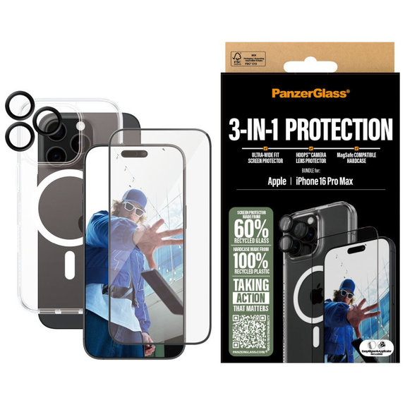Bundle Hoops + UWF edzett üveg + Hard Case iPhone 16 Pro Max készülékhez, PanzerGlass