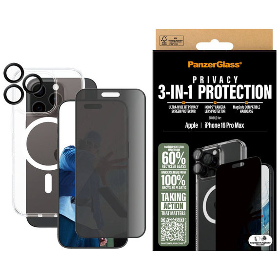 Bundle Hoops + UWF Privacy edzett üveg + Hard Case iPhone 16 Pro Max készülékhez, PanzerGlass