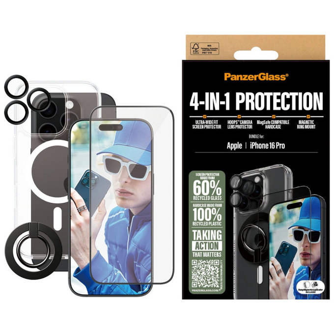 Bundle Hoops + UWF edzett üveg + Hard Case + Magnetic Ring Mount iPhone 16 Pro készülékhez, PanzerGlass