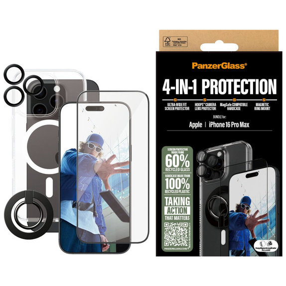Bundle Hoops + UWF edzett üveg + Hard Case + Magnetic Ring Mount iPhone 16 Pro Max készülékhez, PanzerGlass