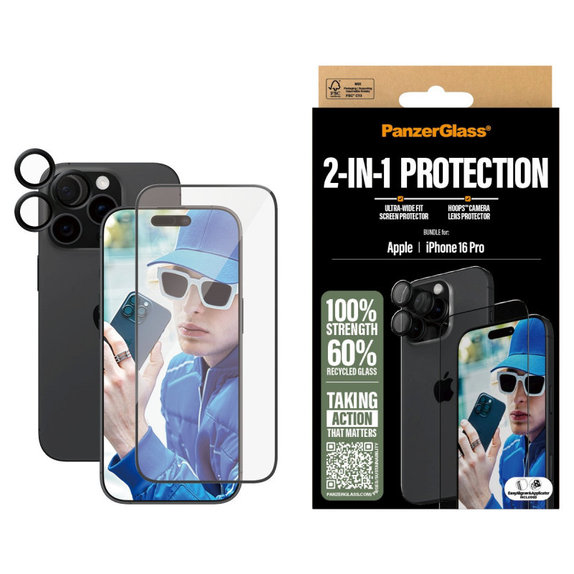 Bundle Hoops + UWF edzett üveg iPhone 16 Pro készülékhez, PanzerGlass