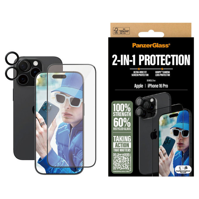 Bundle Hoops + UWF edzett üveg iPhone 16 Pro készülékhez, PanzerGlass