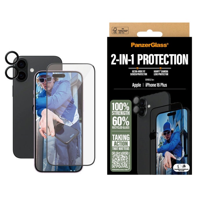 Bundle Hoops + UWF edzett üveg iPhone 16 Plus készülékhez, PanzerGlass