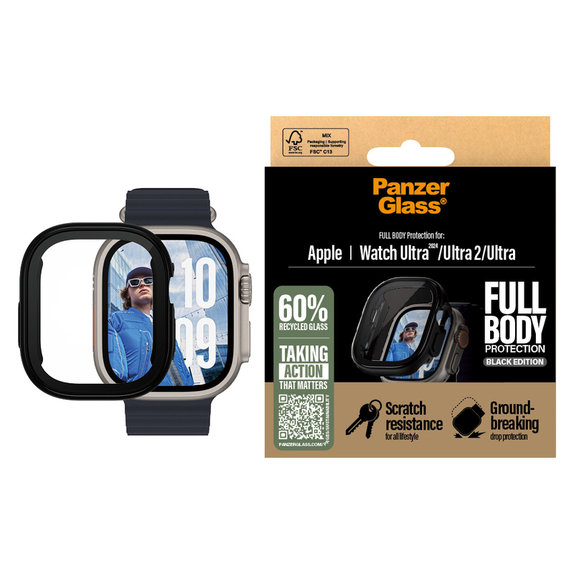 Edzett üveg Full Body Apple Watch Ultra 2024/Ultra 2/Ultra készülékhez, Fekete, PanzerGlass