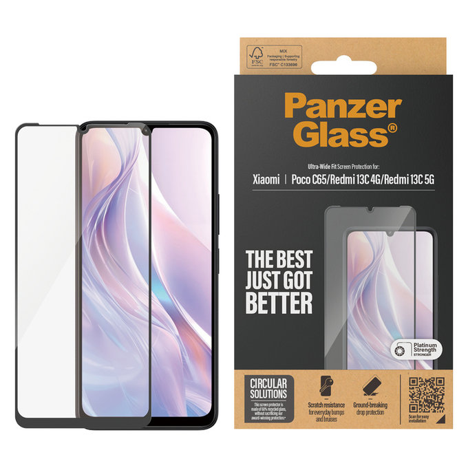 Edzett üveg UWF Xiaomi Redmi 13C 5G készülékhez, Fekete, PanzerGlass