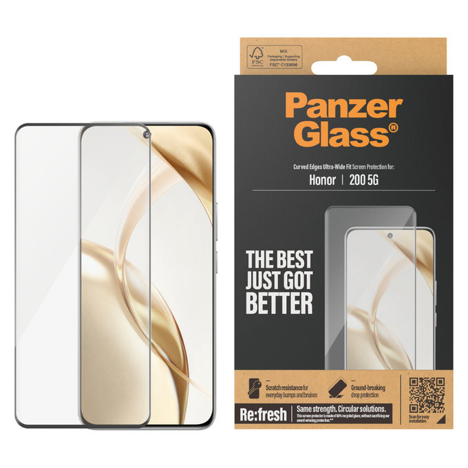 Edzett üveg Re:Fresh UWF Honor 200 készülékhez, Fekete, PanzerGlass