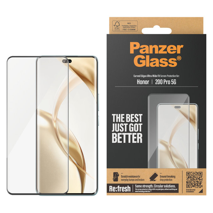 Edzett üveg Re:Fresh UWF Honor 200 Pro készülékhez, Fekete, PanzerGlass