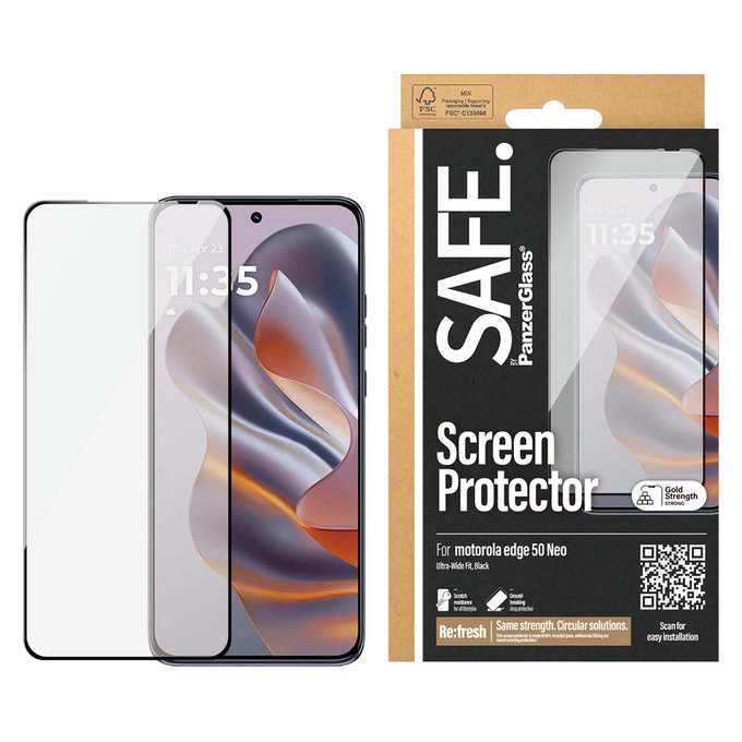 Edzett üveg UWF Motorola Edge 50 Neo készülékhez, Fekete, SAFE by PanzerGlass