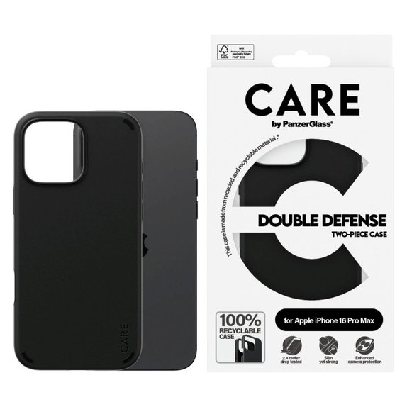 Double Defense tok iPhone 16 Pro Max készülékhez, Fekete, CARE