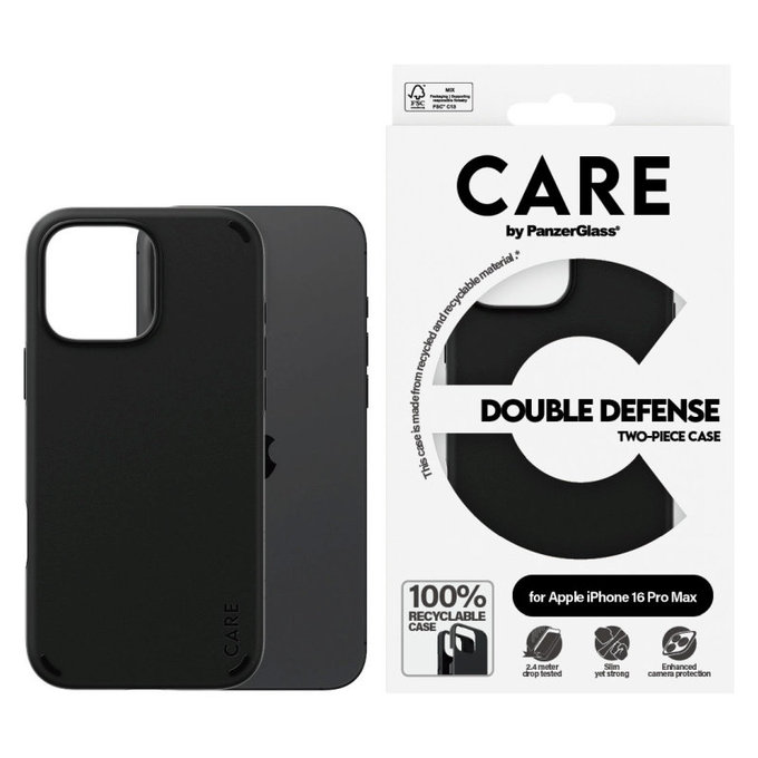 Double Defense tok iPhone 16 Pro Max készülékhez, Fekete, CARE