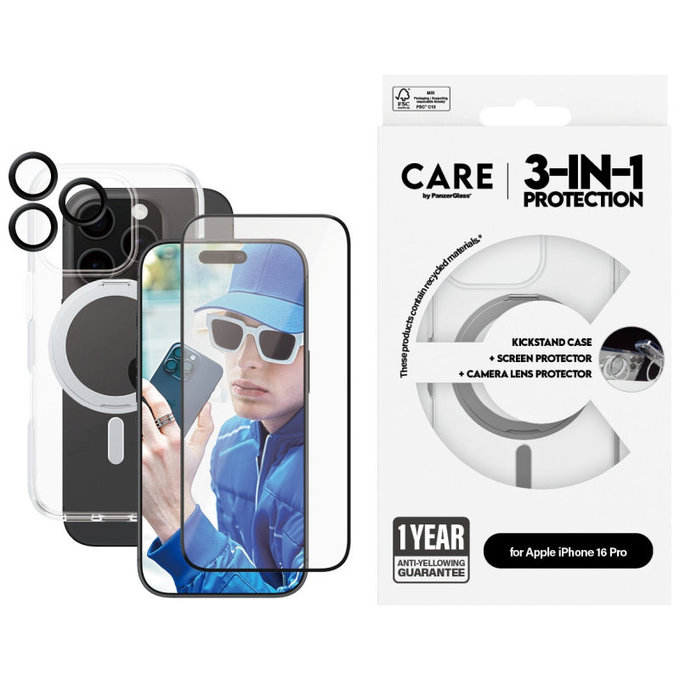 Bundle Hoops Ceramic + UWF Ceramic edzett üveg + Kickstand tok iPhone 16 Pro készülékhez, CARE
