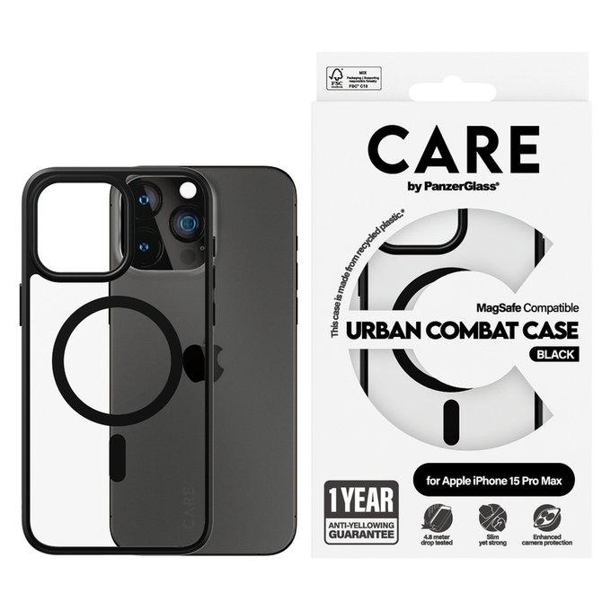 Tok Urban Combat MagSAFE by PanzerGlass-fel iPhone 15 Pro Max készülékhez, Fekete, PanzerGlass