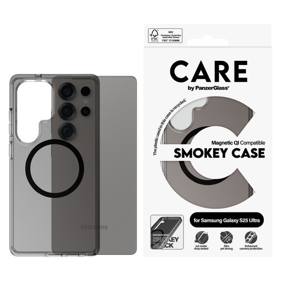 Tok Smokey fekete QI-val Samsung Galaxy S25 Ultra készülékhez, Fekete, PanzerGlass