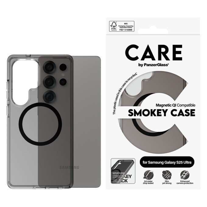 Tok Smokey fekete QI-val Samsung Galaxy S25 Ultra készülékhez, Fekete, PanzerGlass