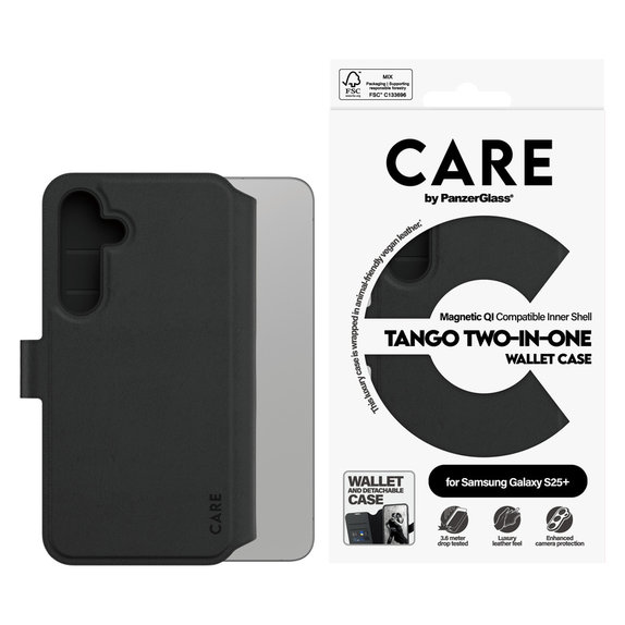 Tok Wallet Tango Two-In-One QI-val Samsung Galaxy S25+ készülékhez, Fekete, PanzerGlass