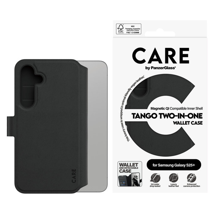 Tok Wallet Tango Two-In-One QI-val Samsung Galaxy S25+ készülékhez, Fekete, PanzerGlass