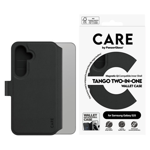 Tok Wallet Tango Two-In-One QI-val Samsung Galaxy S25 készülékhez, Fekete, PanzerGlass