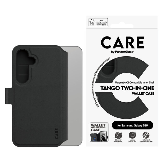 Tok Wallet Tango Two-In-One QI-val Samsung Galaxy S25 készülékhez, Fekete, PanzerGlass