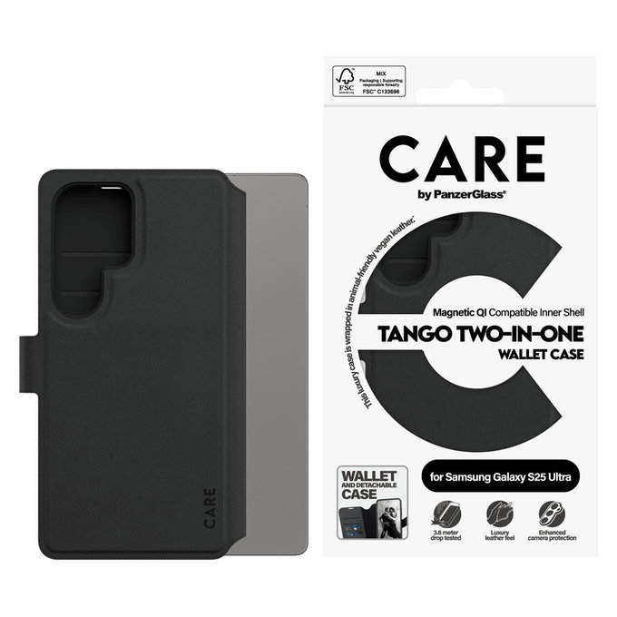 Tok Wallet Tango Two-In-One QI-val Samsung Galaxy S25 Ultra készülékhez, Fekete, PanzerGlass