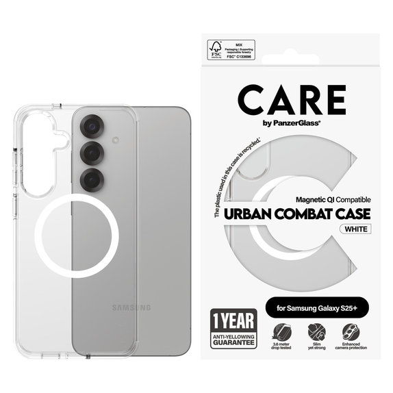 Tok Urban Combat fehér QI-val Samsung Galaxy S25+ készülékhez, Átlátszó, PanzerGlass