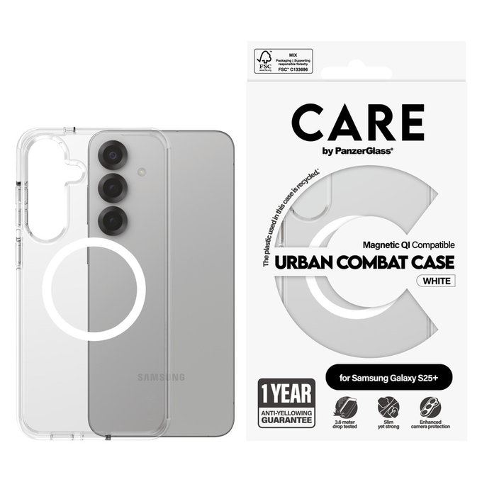 Tok Urban Combat fehér QI-val Samsung Galaxy S25+ készülékhez, Átlátszó, PanzerGlass