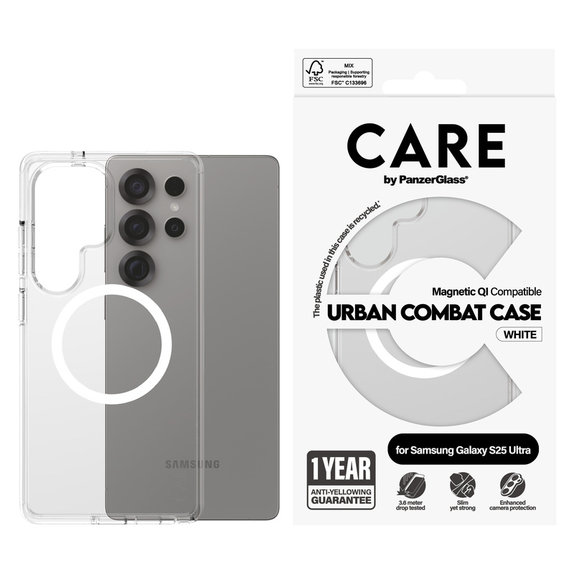 Tok Urban Combat fehér QI-val Samsung Galaxy S25 Ultra készülékhez, Átlátszó, PanzerGlass