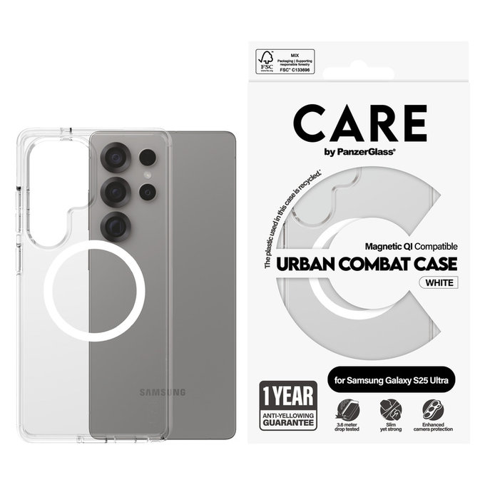 Tok Urban Combat fehér QI-val Samsung Galaxy S25 Ultra készülékhez, Átlátszó, PanzerGlass